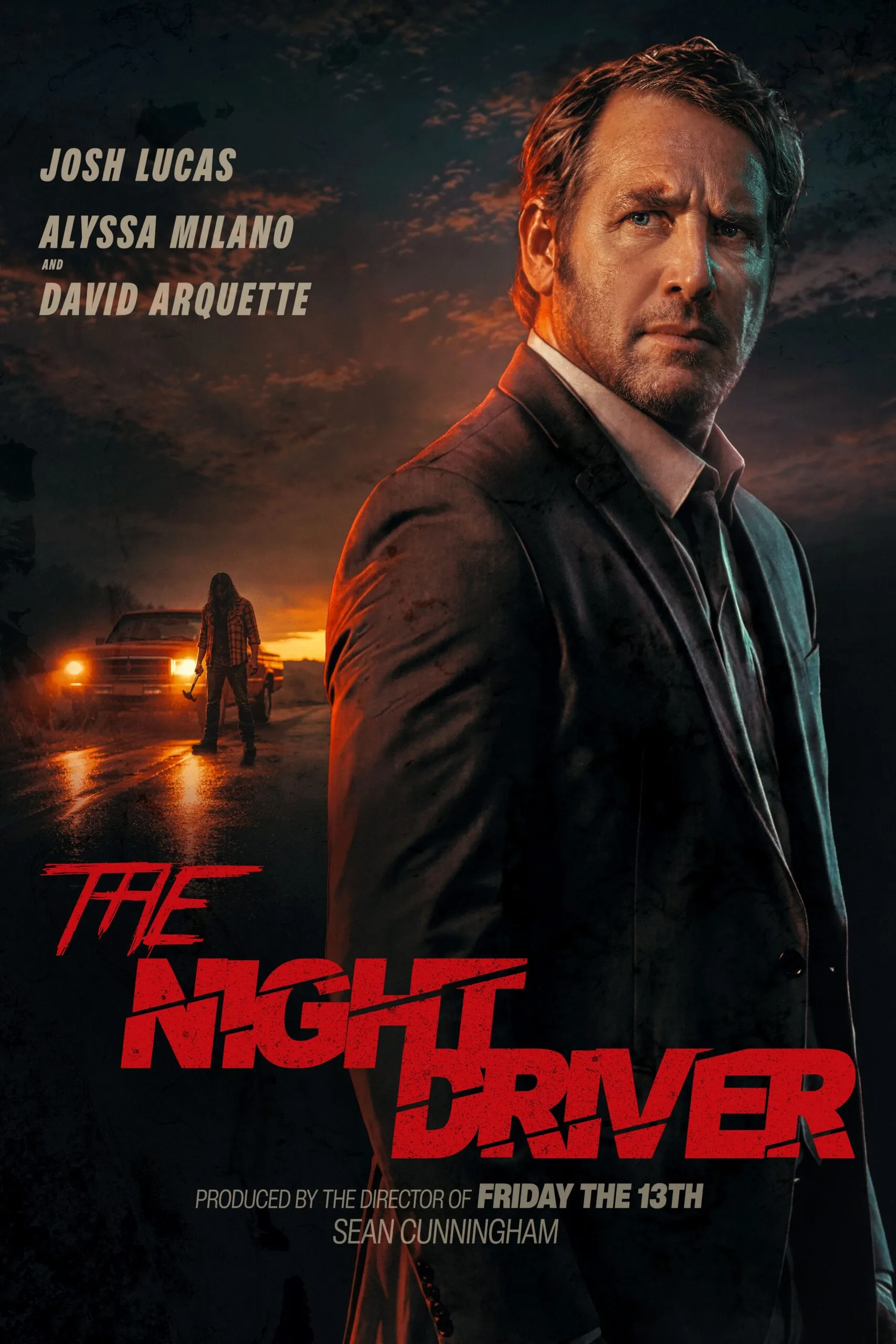 The Night Driver horror movie poster featuring Josh Lucas, David Arquette, and Alyssa Milano